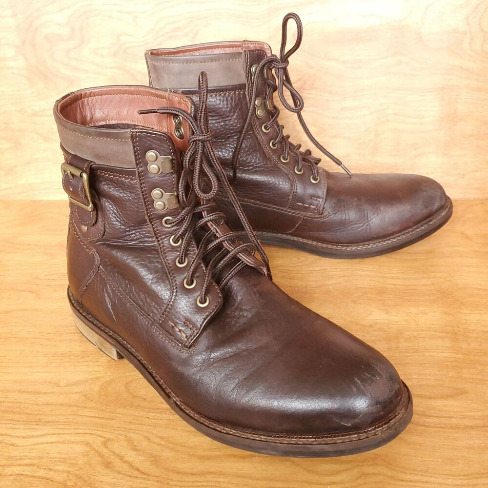 Johnston & Murphy Boots Mens 9.5 M Brown Leather Shearling Lined Buckle